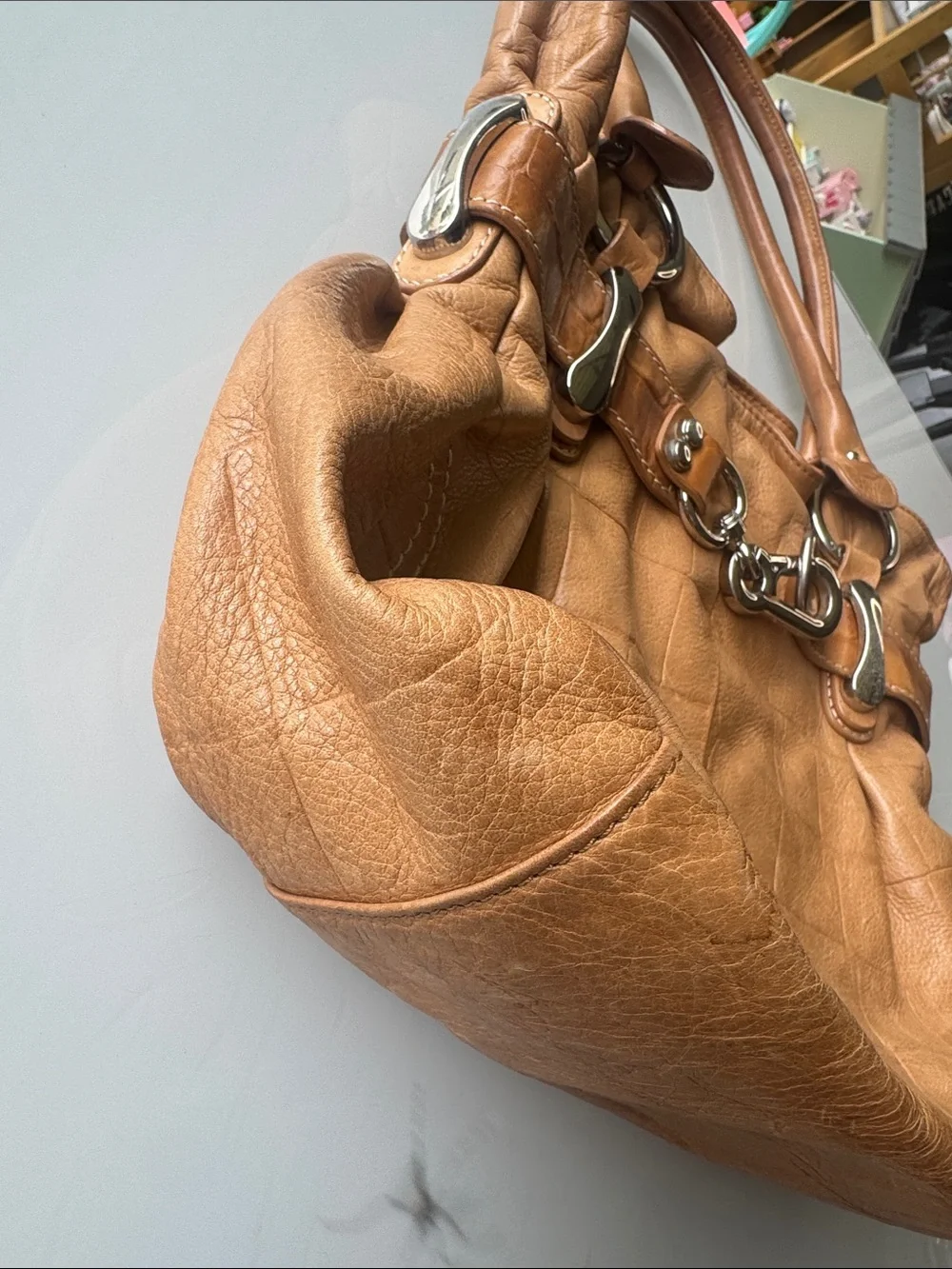 b. makowsky Cognac Leather Hobo with Silver Hardware